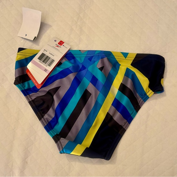 Speedo Men's Geometric Blue and Yellow Swim TRUNKS ONLY - Picture 6 of 16
